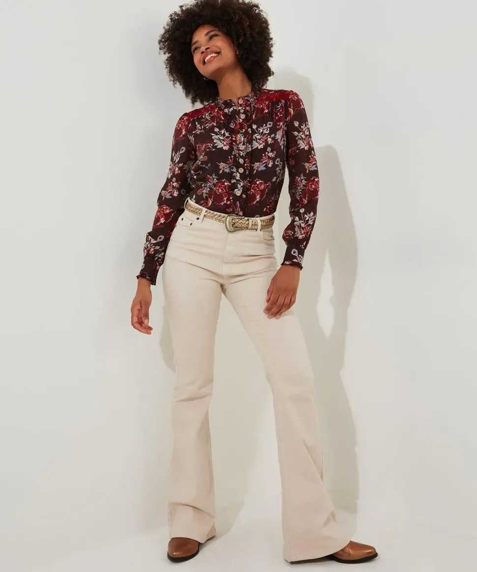 Ruffle-Front Floral Blouse