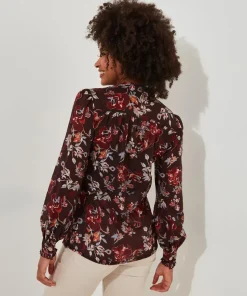 Ruffle-Front Floral Blouse
