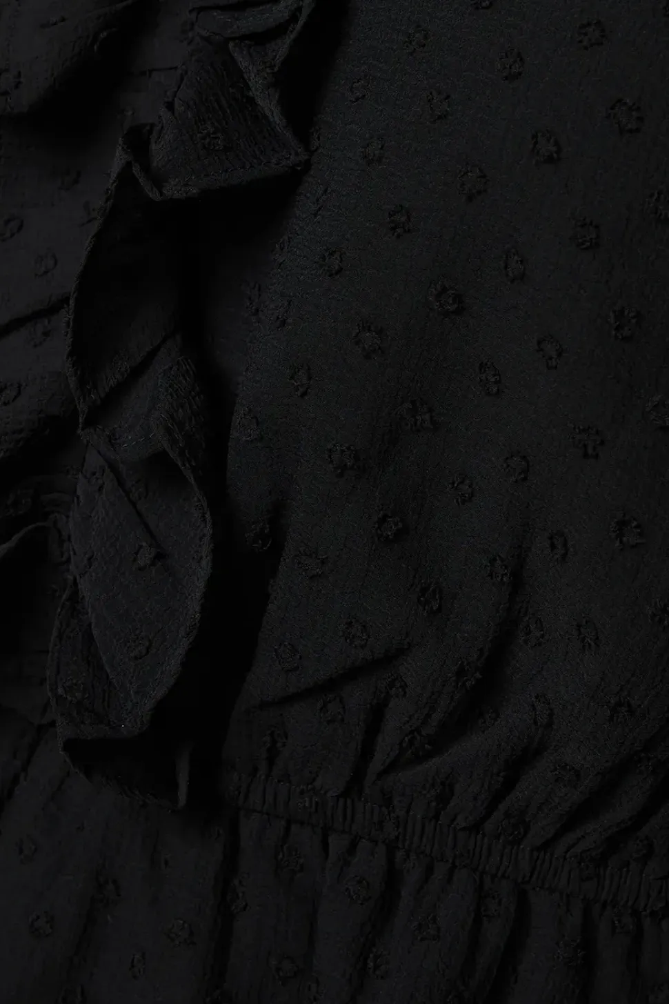 Ruffle Front Long Sleeve Dobby Chiffon Blouse