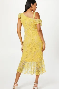 Ruffle Lace Pencil Dress With Flute Hem