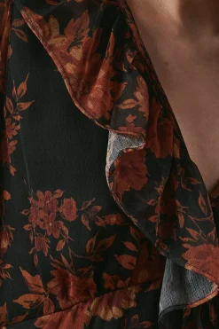 Ruffle Neckline Chiffon Midi Dress