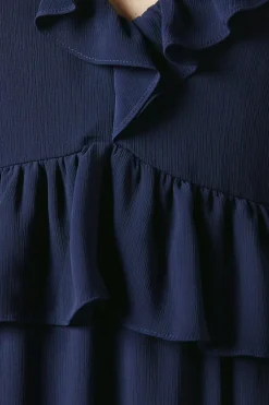 Ruffle Neckline Chiffon Midi Dress