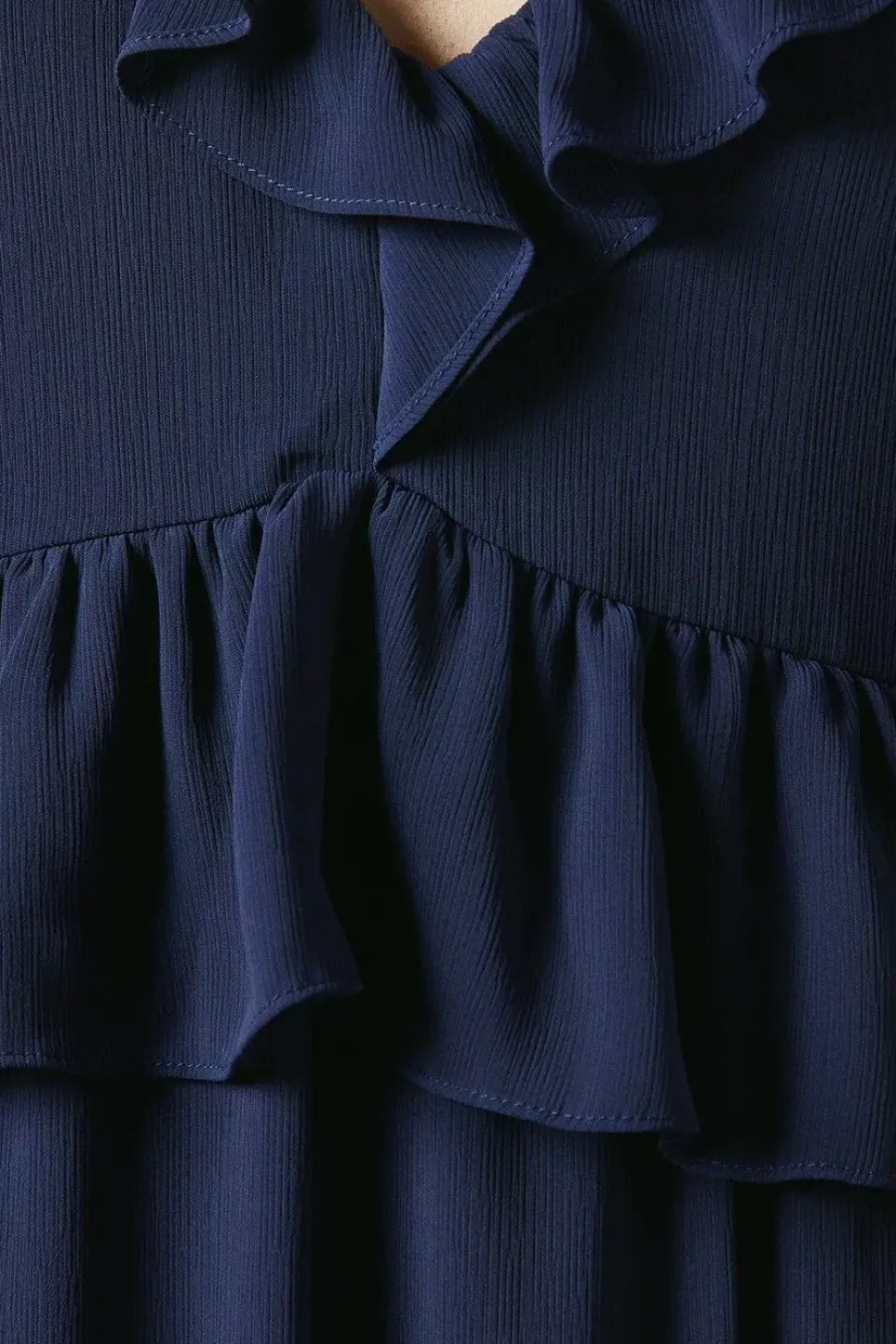 Ruffle Neckline Chiffon Midi Dress