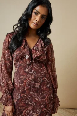 Ruffle Neckline Chiffon Midi Dress