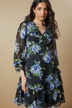 Ruffle Neckline Chiffon Mini Dress