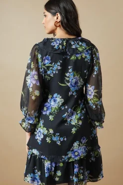 Ruffle Neckline Chiffon Mini Dress