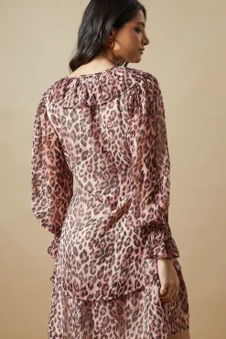 Ruffle Neckline Chiffon Mini Dress