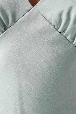 Ruffle Neckline Satin Maxi Bridesmaid Dress
