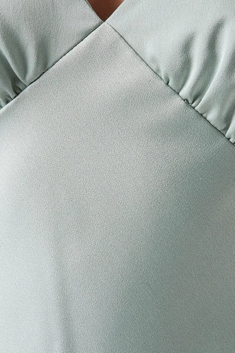 Ruffle Neckline Satin Maxi Bridesmaid Dress