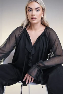 Ruffle Neck Tie Blouse