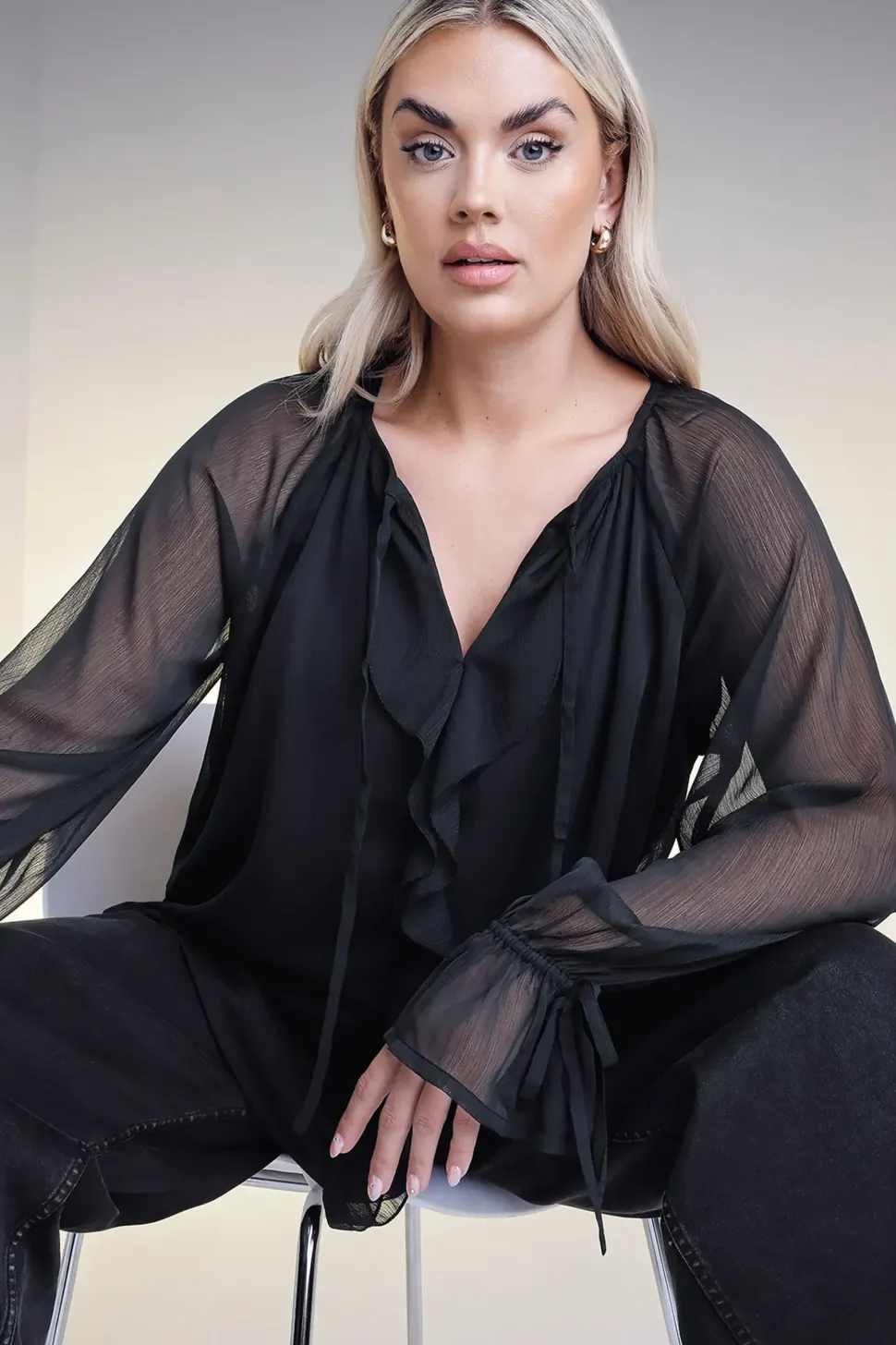 Ruffle Neck Tie Blouse
