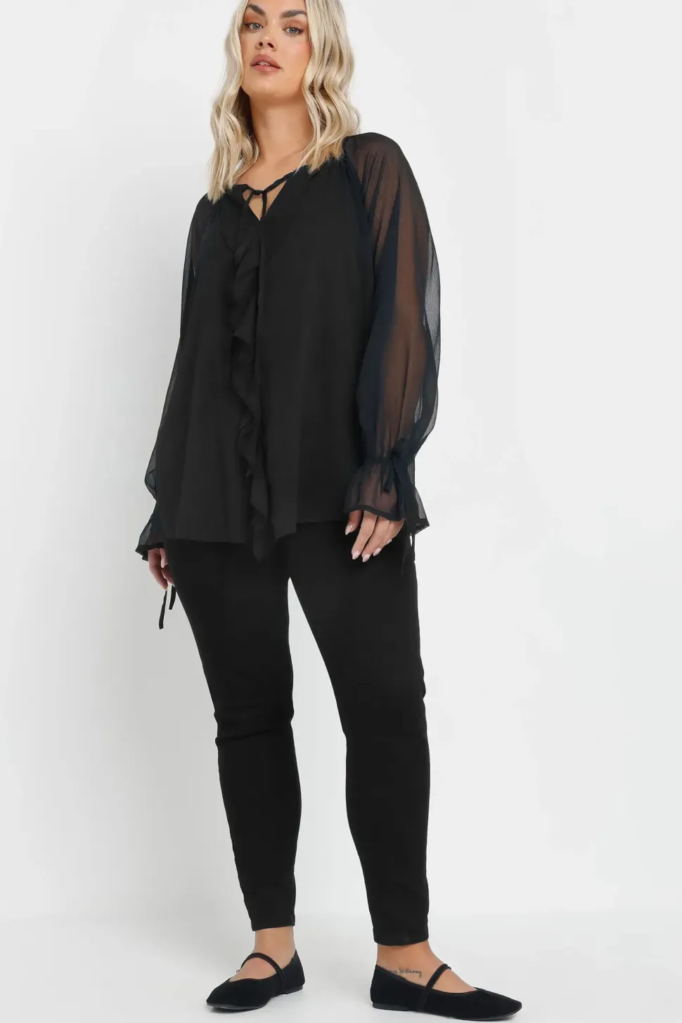 Ruffle Neck Tie Blouse