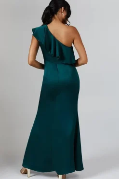 Ruffle One Shoulder Satin Maxi Bridemaids Dress