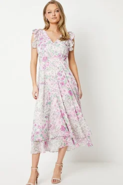 Ruffle Shoulder Midi Dress