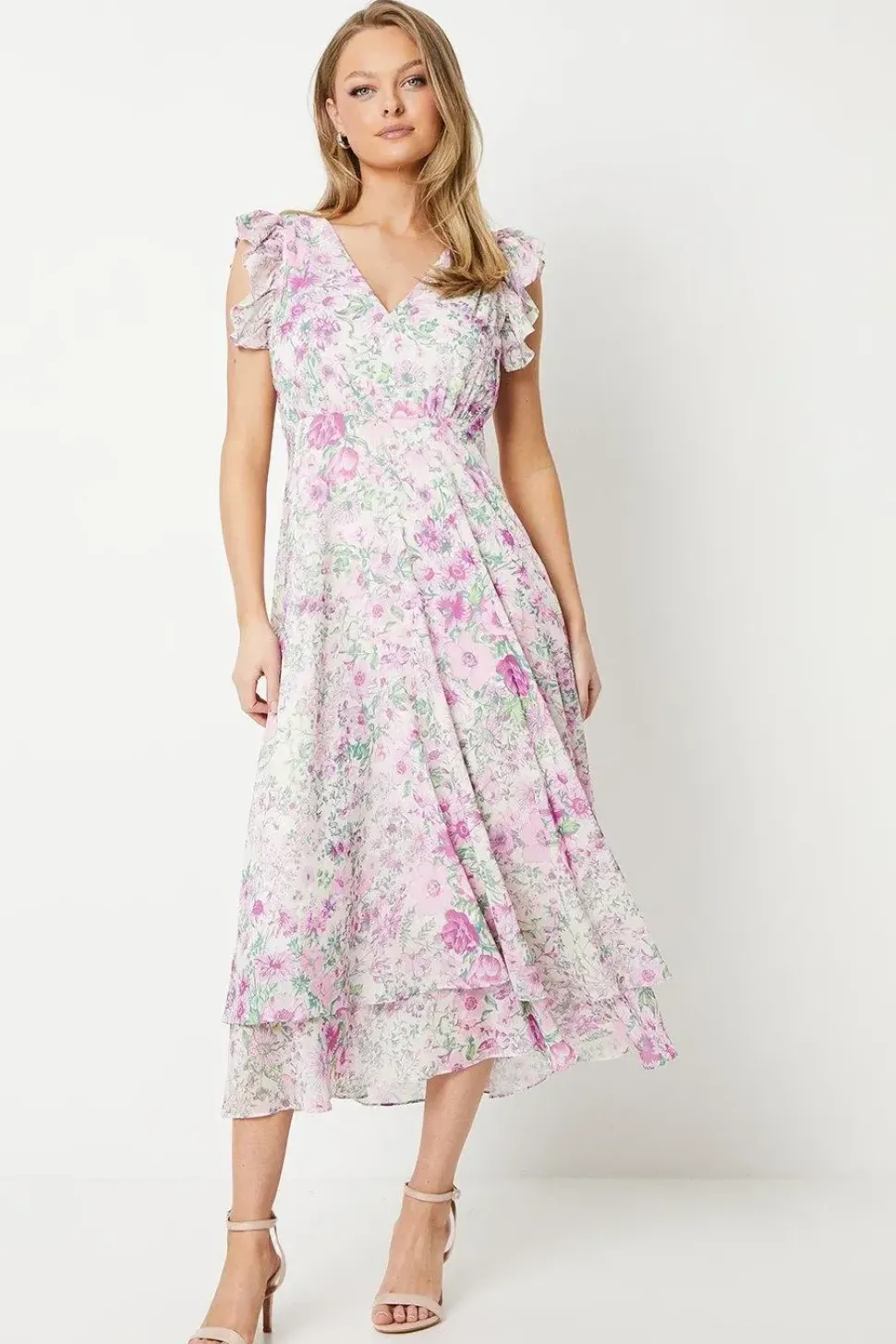 Ruffle Shoulder Midi Dress