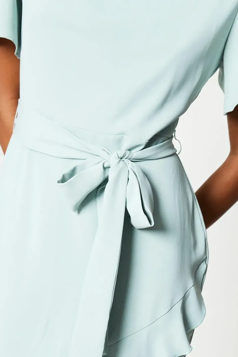 Ruffle Skirt Drape Neck Midi Dress