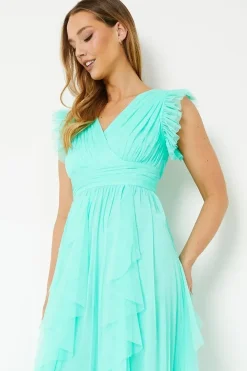 Ruffle Skirt Mesh Midi Dress