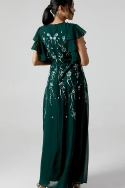 Ruffle Sleeve Embroidered Bridesmaid Dress