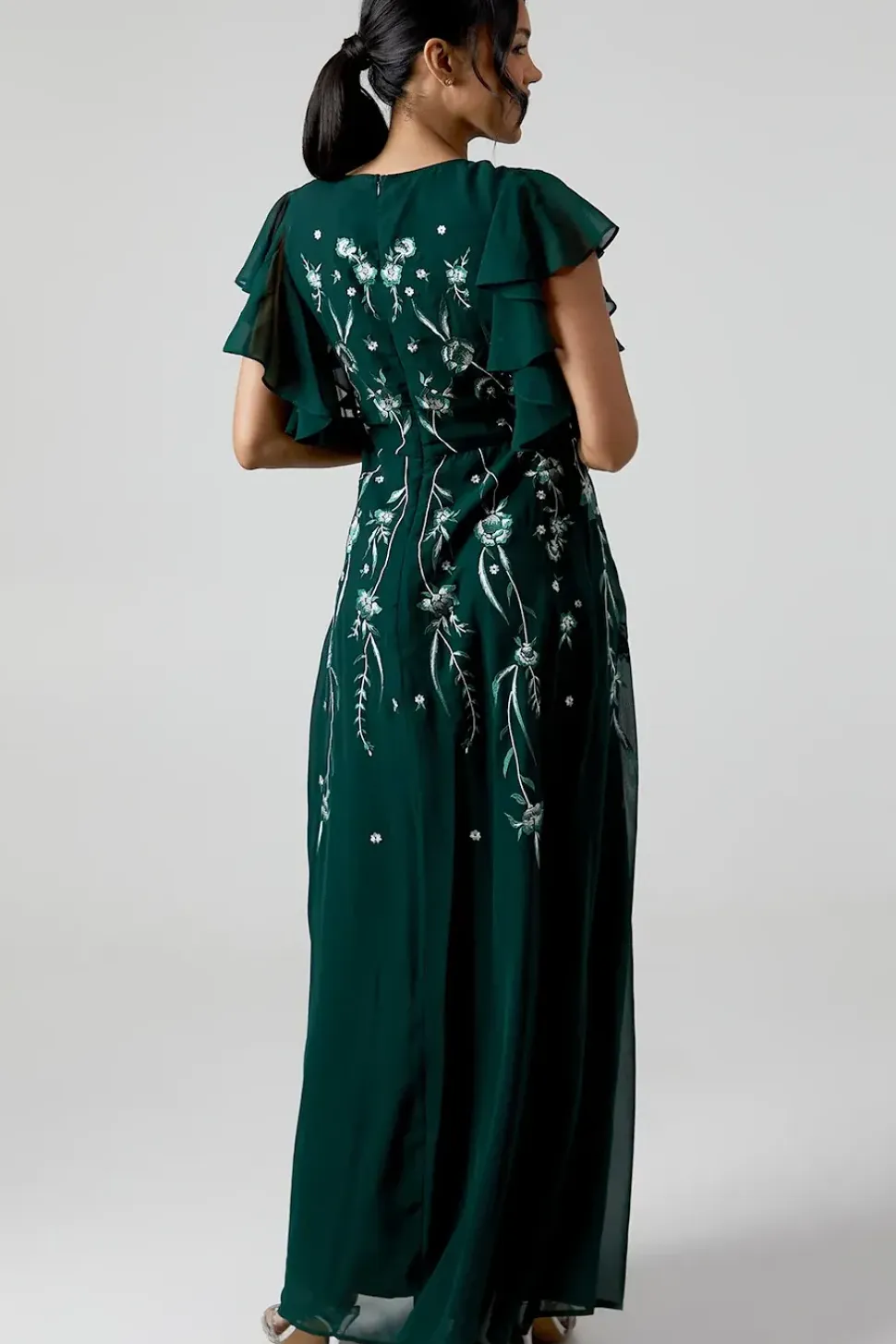 Ruffle Sleeve Embroidered Bridesmaid Dress