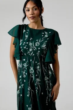 Ruffle Sleeve Embroidered Bridesmaid Dress