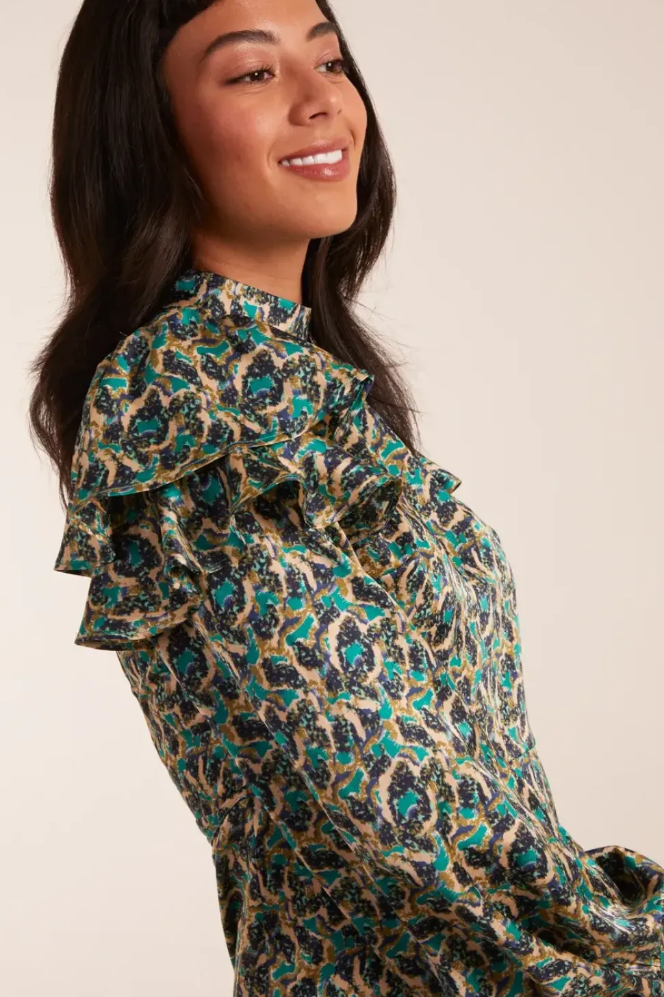 Ruffle Sleeve High Neck Swing Dress
