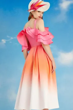 Ruffle Sleeve Ombre Midi Dress