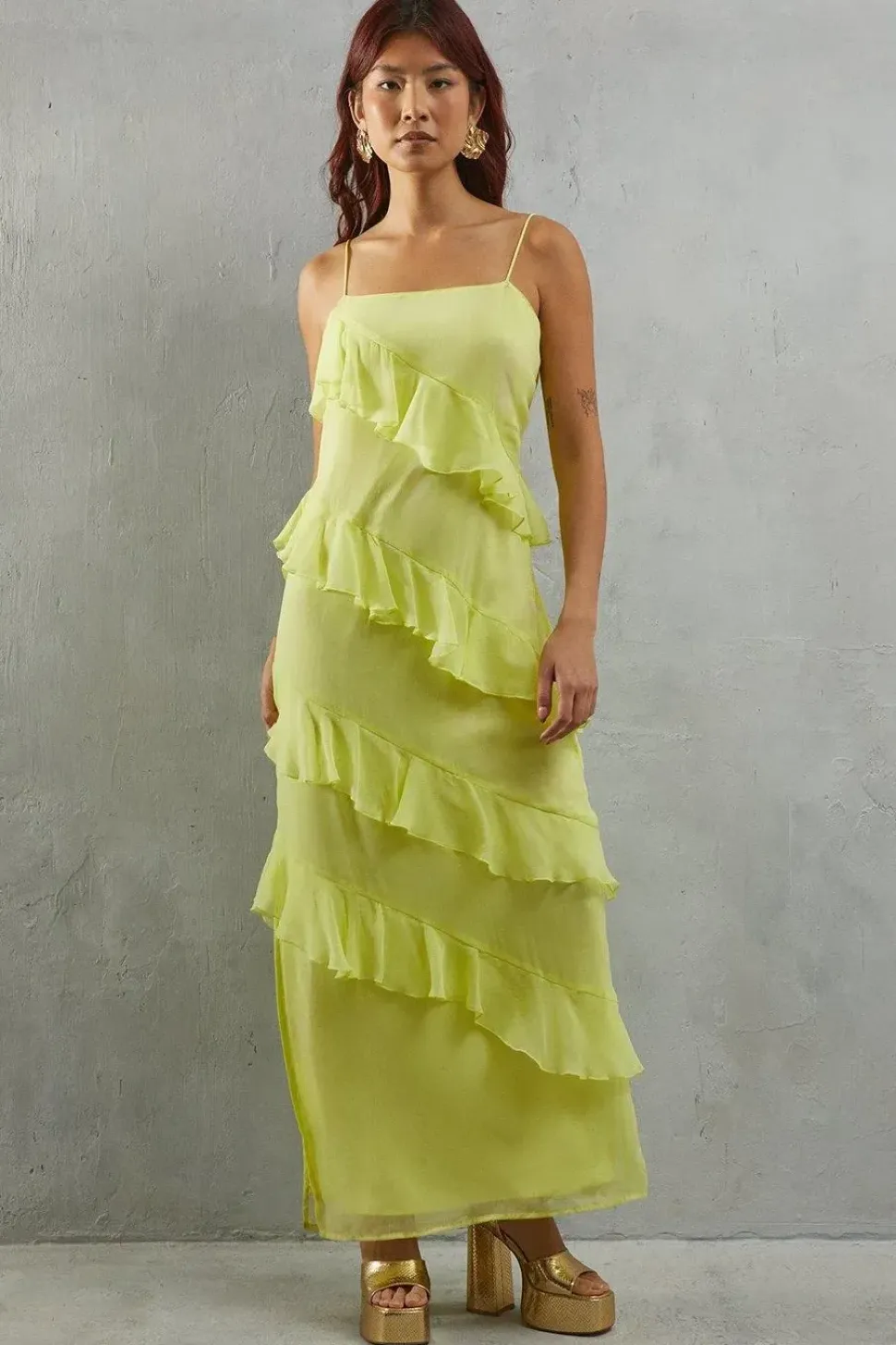 Ruffle Strappy Slip Dress