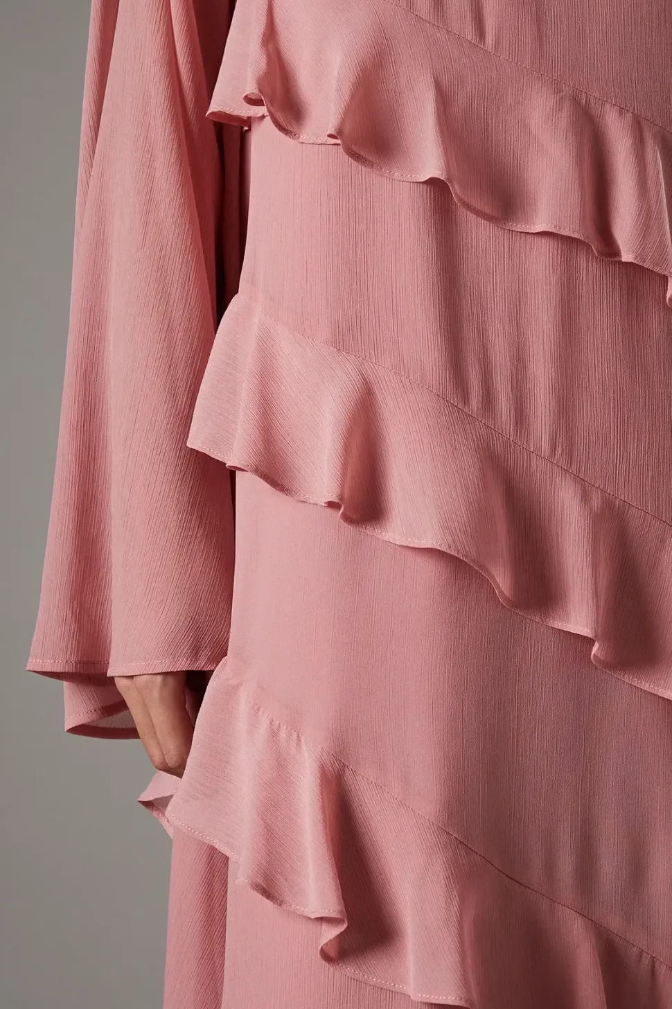 Ruffle Tiered Long Sleeve Gown
