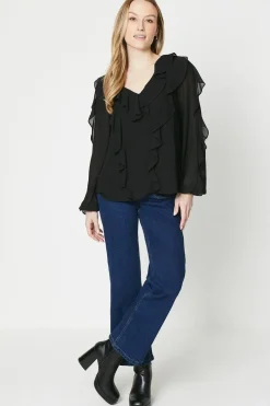 Ruffle V Neck Detail Sleeve Blouse