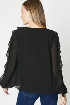 Ruffle V Neck Detail Sleeve Blouse