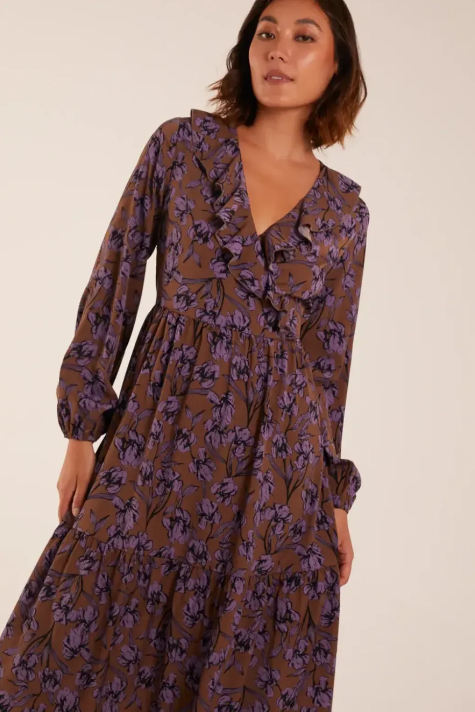Ruffle Wrap Midi Dress