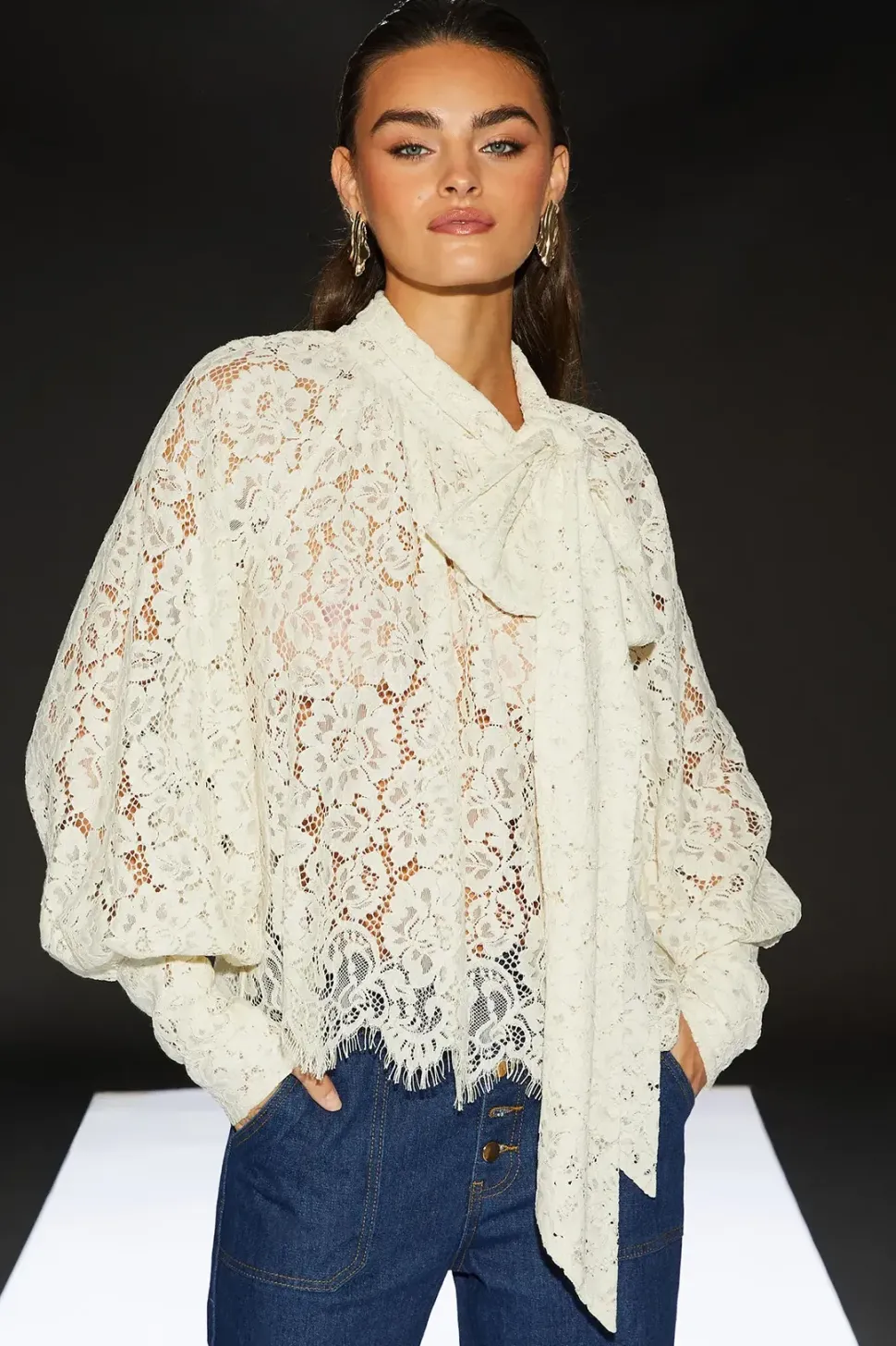 Runway 1.8.1.8 Chantilly Lace Pussy Bow Blouse