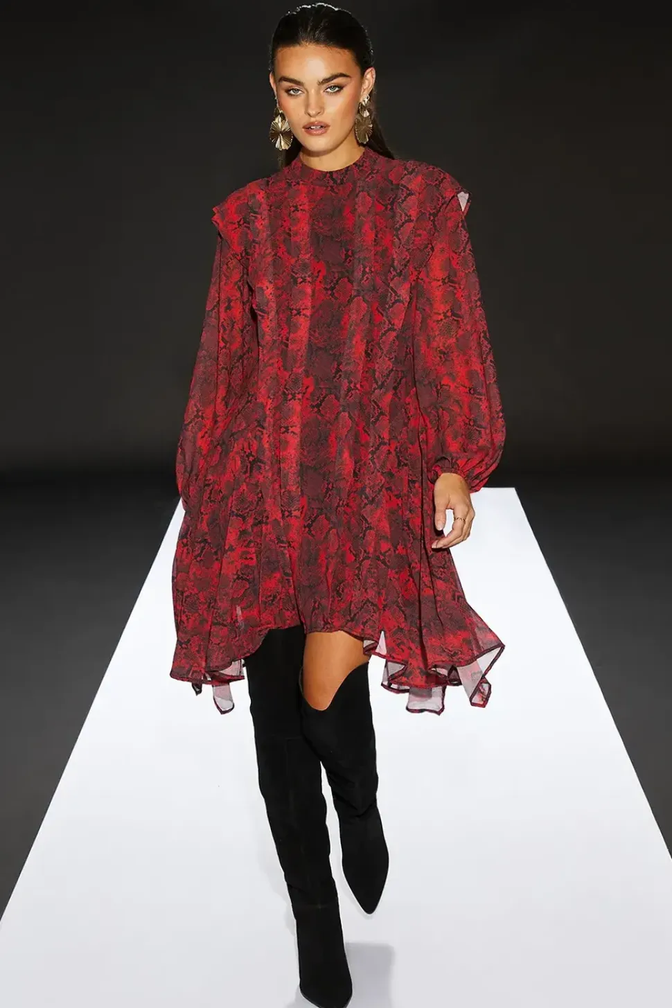 Runway 1.8.1.8 Snake Print Pleat Detail Mini Dress