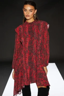 Runway 1.8.1.8 Snake Print Pleat Detail Mini Dress