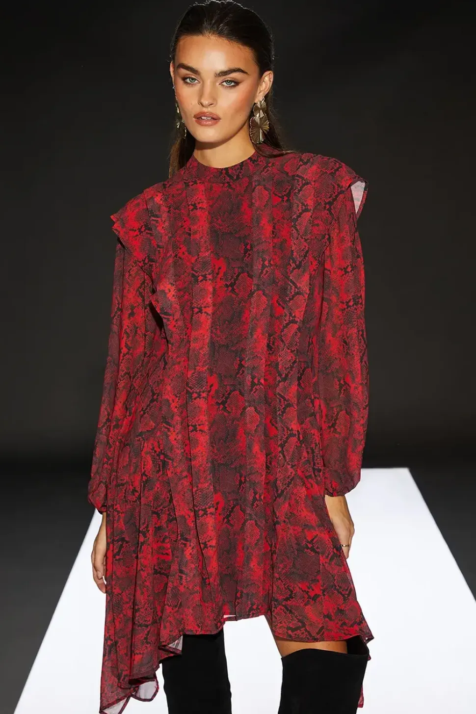 Runway 1.8.1.8 Snake Print Pleat Detail Mini Dress