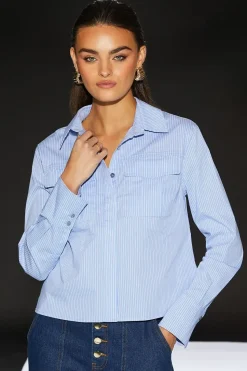 Runway 1.8.1.8 Stripe Poplin Cropped Boxy Utility Shirt