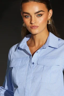 Runway 1.8.1.8 Stripe Poplin Cropped Boxy Utility Shirt