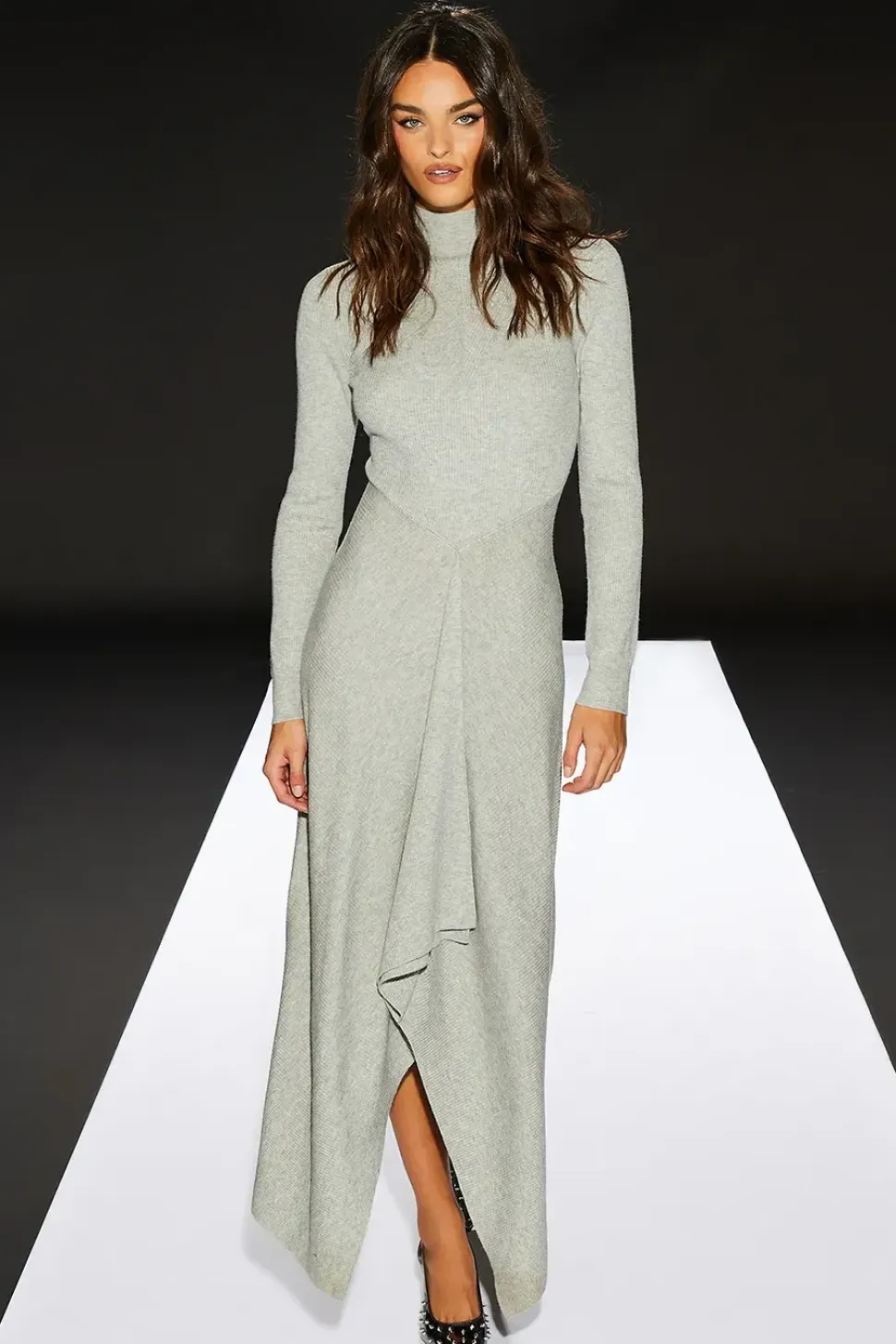 Runway 1.8.1.8 Wool Blend Rib Asymmetric Hem Dress