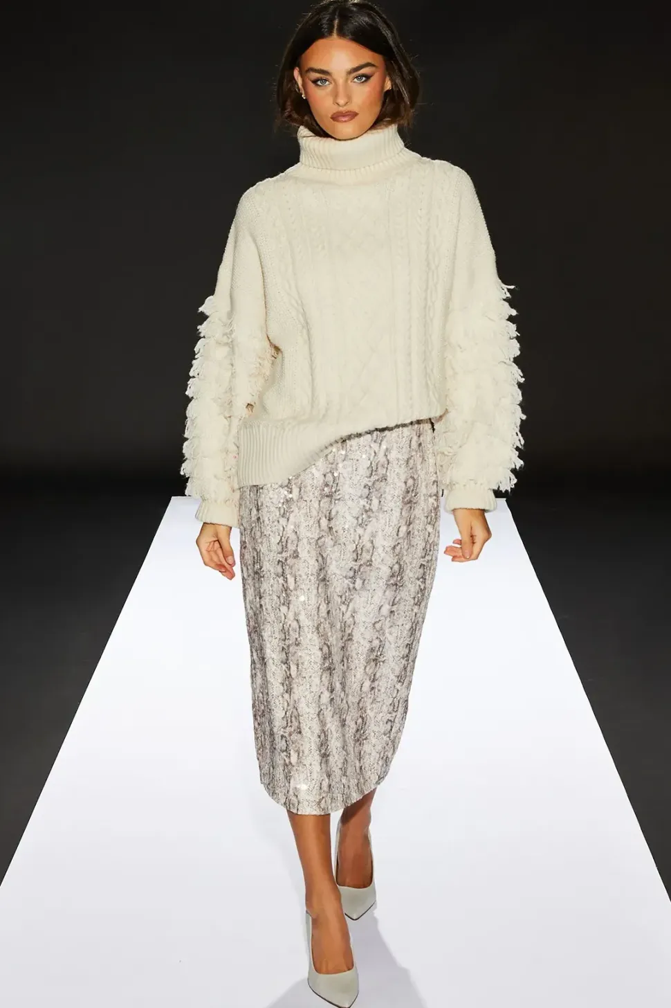 Runway 1.8.1.8 Wool Blend Shaggy Sleeve Cable Knit Jumper