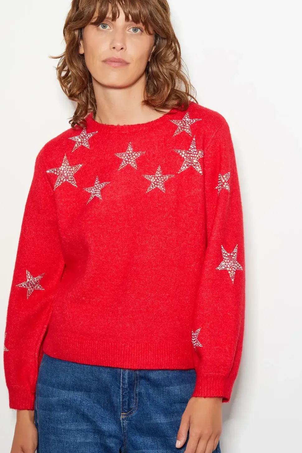 Sabrina Embellished Star Jumper Red