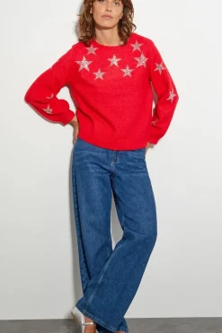 Sabrina Embellished Star Jumper Red
