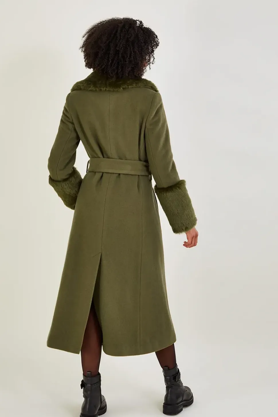Sadie Faux Fur Trim Wrap Coat
