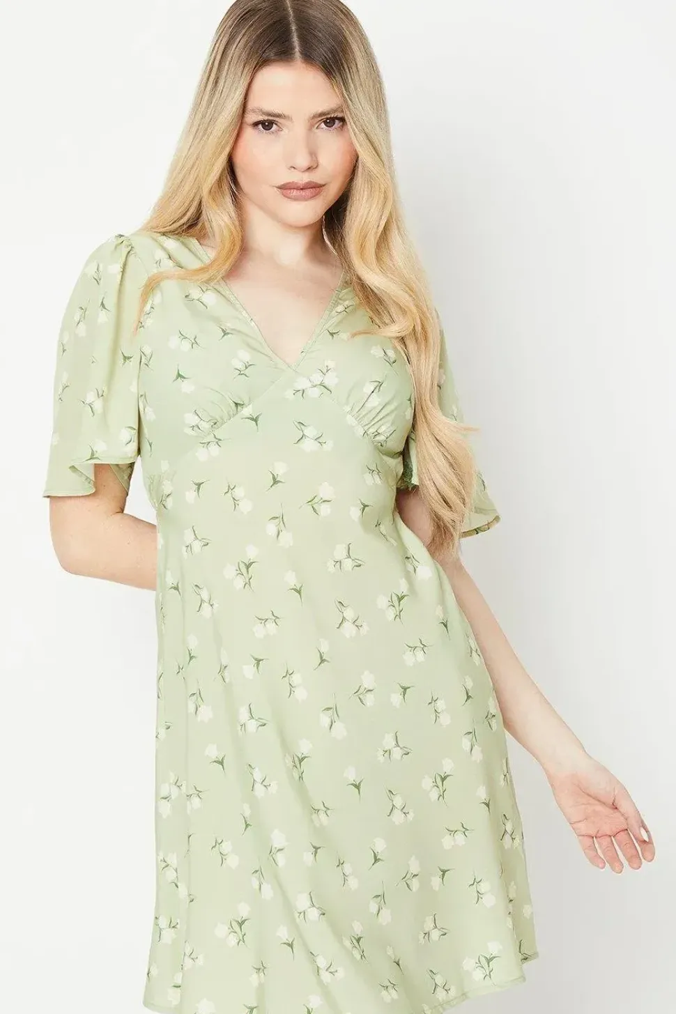 Sage Floral Empire Mini Dress