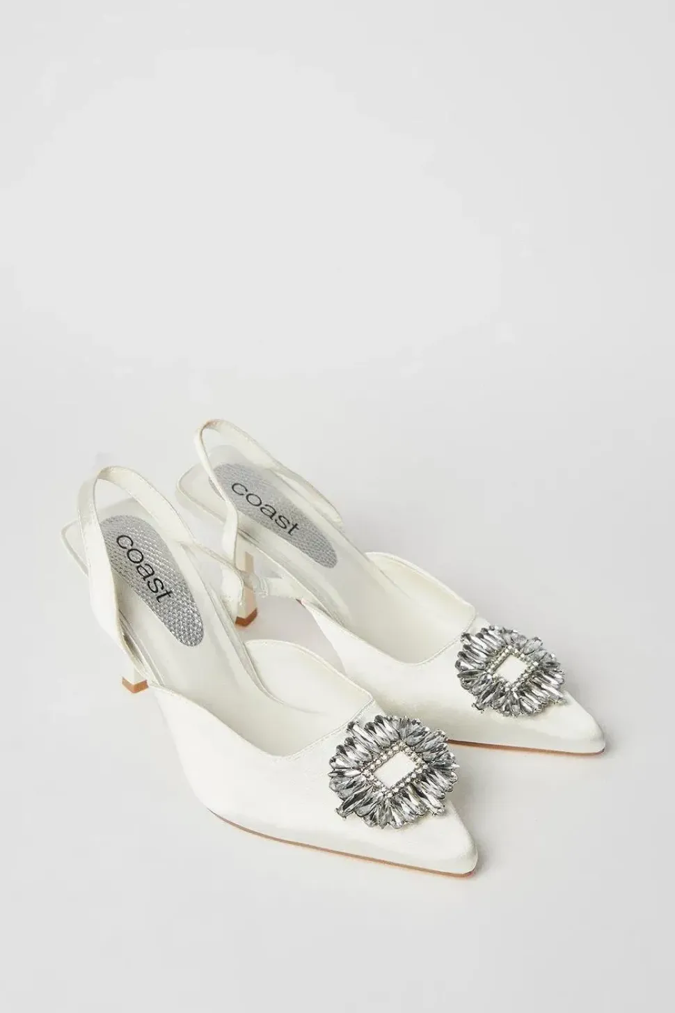 Samia Bridal Satin Jewelled Brooch Detail Slingback High Heel Court Shoes