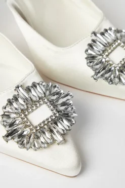 Samia Bridal Satin Jewelled Brooch Detail Slingback High Heel Court Shoes