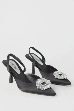 Samia Satin Jewelled Brooch Detail Slingback High Heel Court Shoes