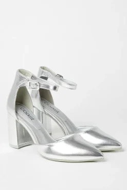 Saoirse Covered Buckle Open High Block Heel Court Shoes