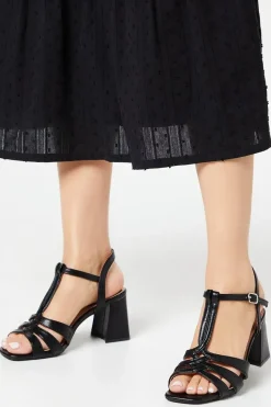 Saras T Bar Medium Block Heeled Sandals