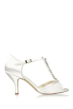 Satin and Lace 'Beth' High Heel Crystal T-bar Shoes