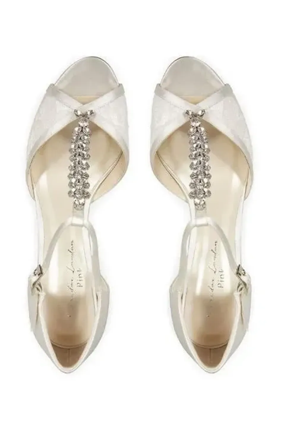 Satin and Lace 'Beth' High Heel Crystal T-bar Shoes